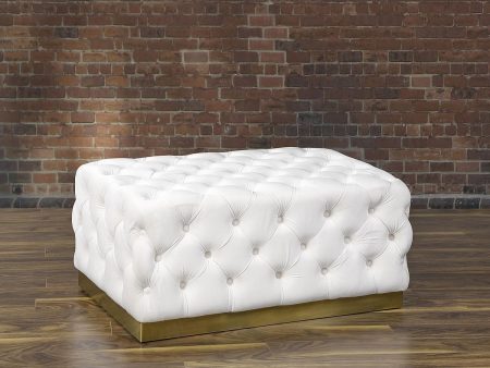 Velvet Beige & Gold Tufted Button Ottoman - Model Portia Discount