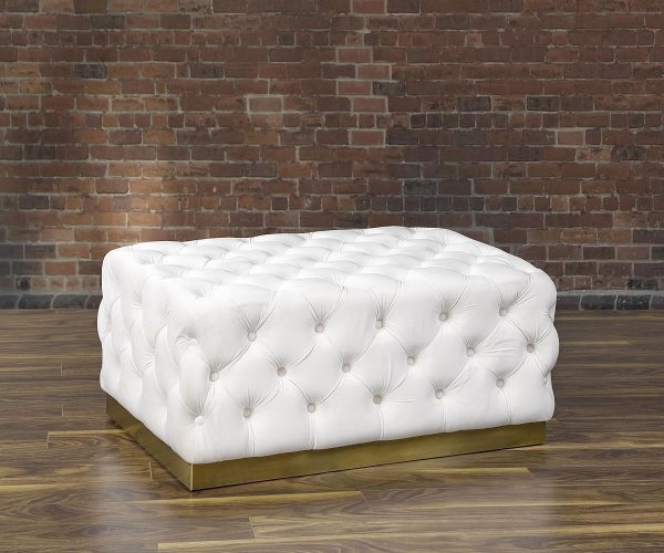 Velvet Beige & Gold Tufted Button Ottoman - Model Portia Discount