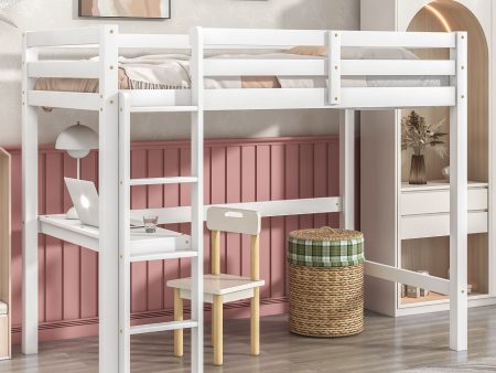 Twin Loft Bed With Built-In Desk - White Cheap