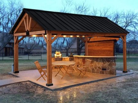 Solid Wood Black 11 x 13ft Gazebo Canopy Outdoor Sun Shade Shelter with Steel Roof- Model #84C-241 For Discount