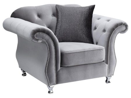 Frostine - Upholstered Rolled Arm Tufted Accent Chair - Silver on Sale