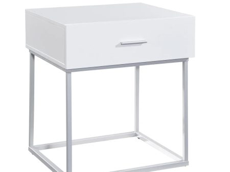 White & Silver Storage Nightstand- Model #3401 For Discount