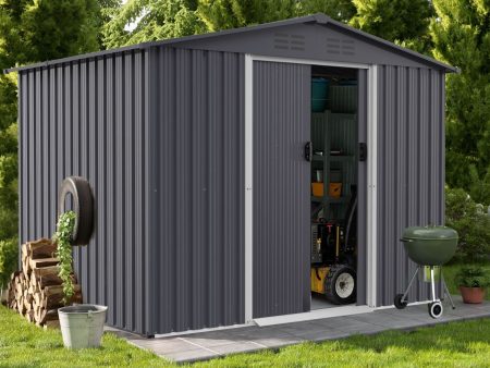 Outdoor Storage Shed 8 x 6 Ft Large Metal Tool Sheds, Heavy Duty Storage House With Sliding Doors With Air Vent For Backyard Patio Lawn To Store Bikes, Tools, Lawnmowers - Dark Gray Discount