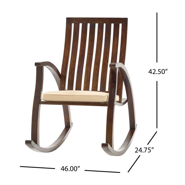 Acacia Wood Rocking Chair With Cushion - Brown Supply