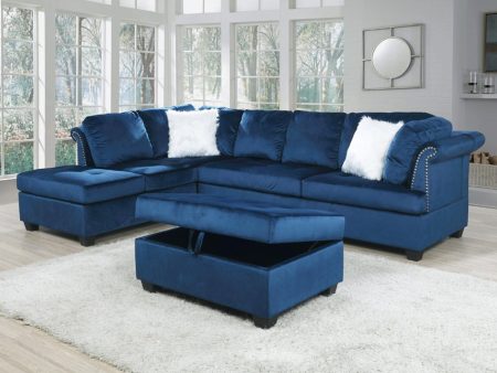 Velvet Sectional- Includes Throw Pillows- Reversible- Blue or Grey- Model Omega For Discount