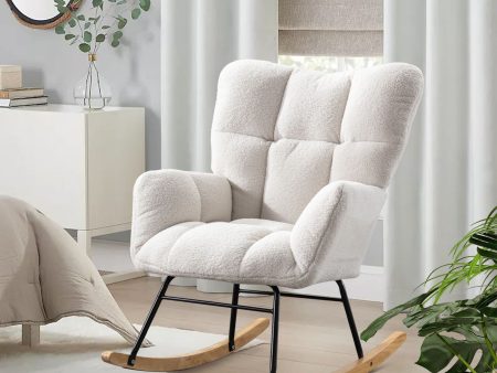 Teddy Rocking Chair, Upholstered Rocker Armchair With High Backrest, Modern Rocking Accent Chair For Nursery, Living Room For Cheap