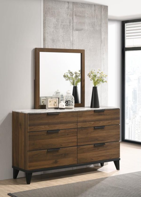 Mays - 6-Drawer Dresser With Mirror - Walnut For Discount