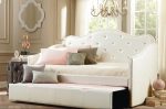 White Leather Trundle Day Bed With Jewels- Single Over Single-  Model #319 Hot on Sale