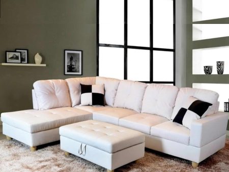 White Sectional Leather Sectional - Includes Throw Pillows- Model Belmont on Sale