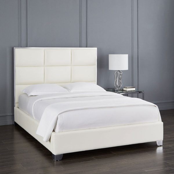 White Leather Chanel Tufted Bed- Queen or King- Model Blair Online Sale