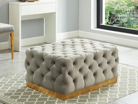 Velvet Grey & Gold Tufted Button Ottoman - Model Portia Sale