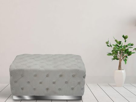 Velvet Grey & Chrome Tufted Button Ottoman - Model Portia Hot on Sale