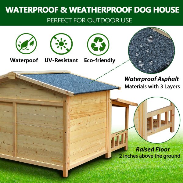 Durable Waterproof Dog Houses For Small Medium Large Dogs Outdoor & Indoor, Wooden Puppy Shelter Large Doghouse With Porch For Winter - Light Brown Online now