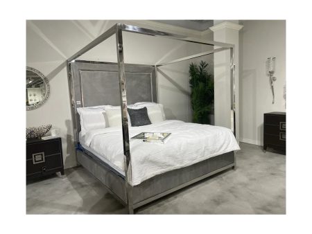 Princess Grey Velvet Pillar Bed- Queen or King- Model Alton Online Hot Sale