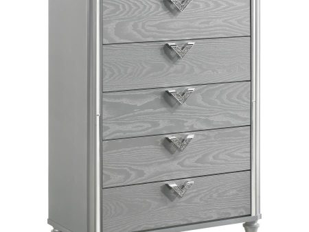 Veronica - 5-Drawer Bedroom Chest - Light Silver For Sale