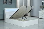 White Gloss Hydraulic Storage Bed With 4 Storage Compartments & Headboard Storage- Includes LED Lights & USB-Full, Queen or King- Model Barcelona Discount