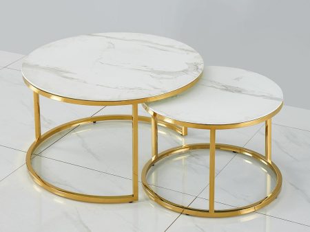 White Marble Glass Coffee Table with Gold Legs- Model Carina Fashion