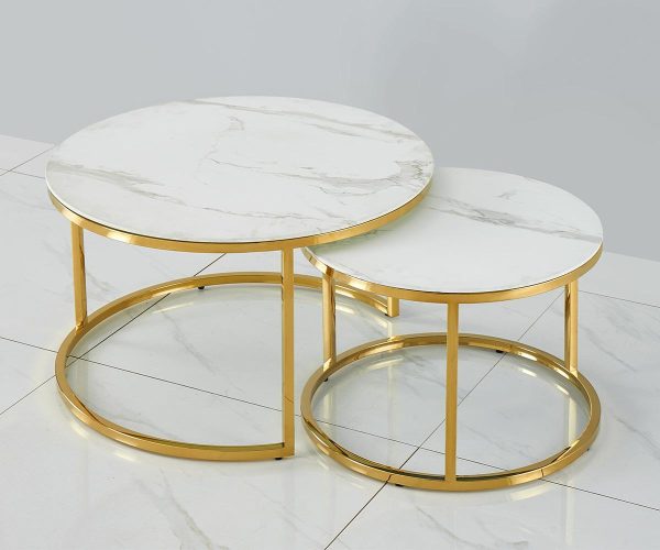 White Marble Glass Coffee Table with Gold Legs- Model Carina Fashion