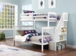 White Solid Wood Staircase Twin Over Full Bunk Bed- Storage Drawers or Trundle Optional- Model #1852 Discount