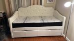 White Leather Trundle Day Bed With Jewels- Single Over Single-  Model #319 Hot on Sale