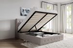 White Linen Fabric Hydraulic Lift Storage Bed- Double, Queen or King - Model #2162 Sale