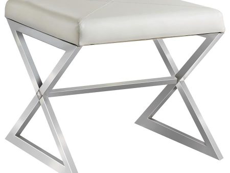 Rita - X-Cross Square Ottoman - White And Chrome Online Sale