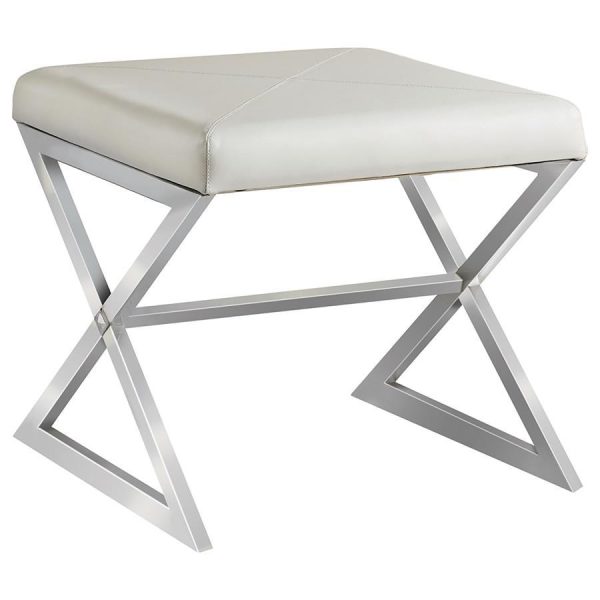 Rita - X-Cross Square Ottoman - White And Chrome Online Sale