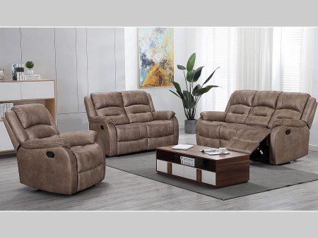 Caramel Brown 3 PC Fabric Recliner Set- With High Backing & Thick Padding- Model Larissa Online Hot Sale