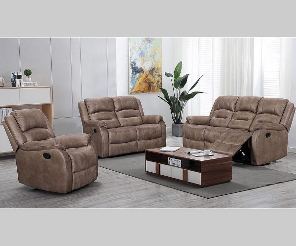 Caramel Brown 3 PC Fabric Recliner Set- With High Backing & Thick Padding- Model Larissa Online Hot Sale