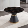 Marble Printed MDF Round Dining Table With Gold Annulus (Not Including Chairs) - Black For Sale