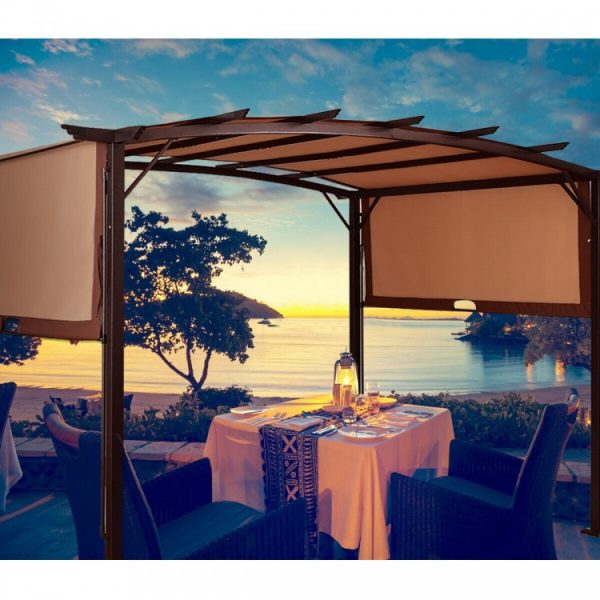 Brown & Cream 12 x 9ft Outdoor Pergola Gazebo with Retractable Canopy Shades- Model #79541362 on Sale