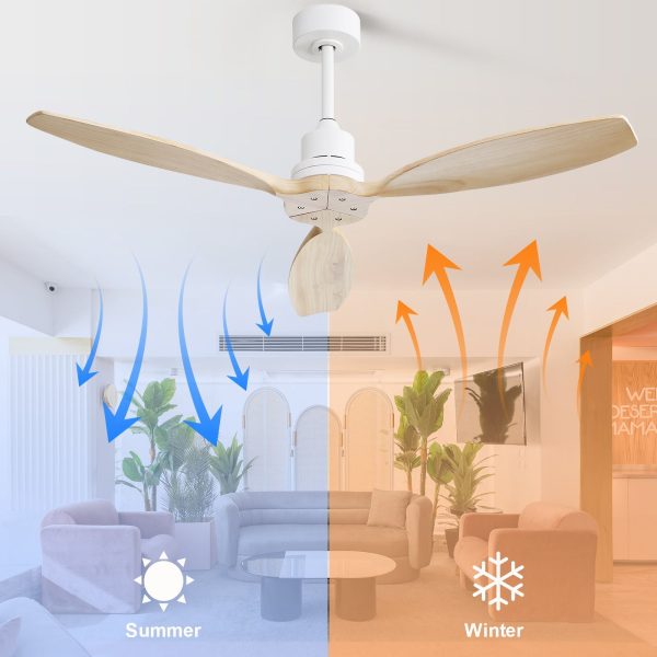 Wooden Ceiling Fan White 3 Solid Wood Blades Remote Control Reversible Dc Motor Without Light - Light Brown   White Online now