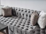 Grey Velvet Tufted U Shaped Sectional- Includes Throw Pillows - Model Jordan Supply