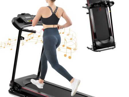 Folding Treadmill With Incline 2.5Hp 12Km   H Electric Treadmill For Home Foldable, Bluetooth Music Cup Holder Heart Rate Sensor Walking Running Machine For Indoor Home Gym Exercise Fitness - Black Sale