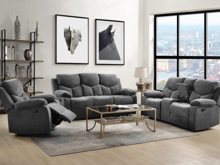 Kalen - Chenille 3 Piece Recliner Living Room Set - Gray For Discount