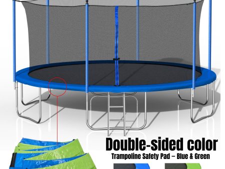 14Ft Trampoline For Adults & Kids With Basketball Hoop, Outdoor Trampolines With Ladder And Safety Enclosure Net For Kids And Adults, Double-Side Color Cover - Blue Cheap