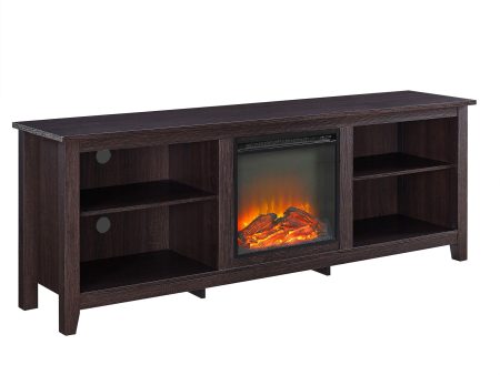 Modern Transitional Wood 70  Fireplace TV Stand For 80  TVs With 2 Shelves - Espresso Online now