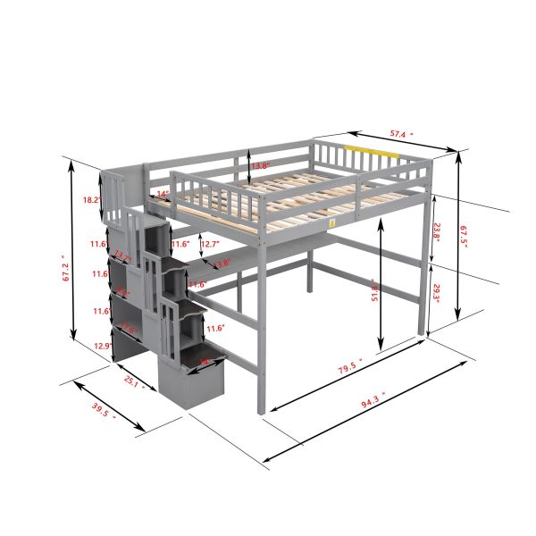 High Loft Bed With Built-In Desk, Ladder Platform, Ladders, Guardrails Supply