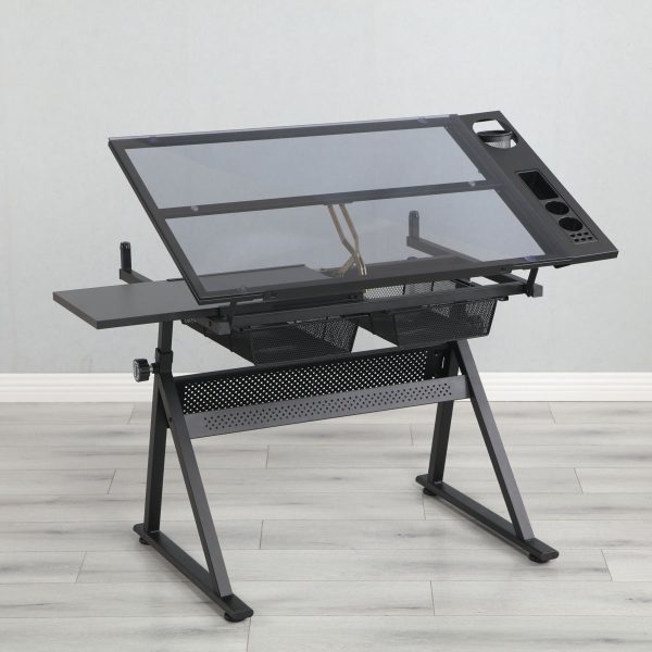 Adjustable Tempered Glass Drafting Printing Table With Chair Online Hot Sale