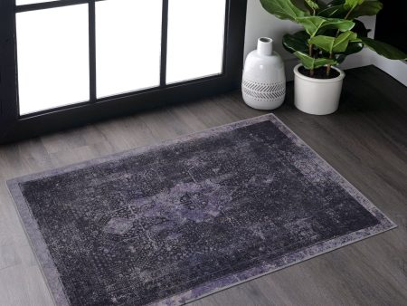 2  x 3  Machine Washable Area Rugs, Low-Pile, Non-Slip, Non-Shedding, Foldable, Kid & Pet Friendly - Anthracite Fashion