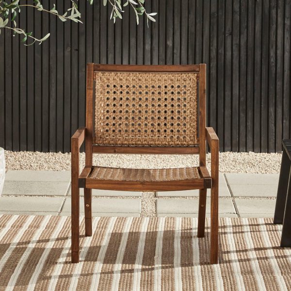 Coastal Solid Wood And Rattan Outdoor Accent Chair - Dark Brown Fashion