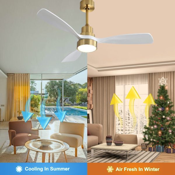 Wood Ceiling Fan With 3 Solid Wood Blades Remote Control Reversible Dc Motor For Living Room - Gold Fashion