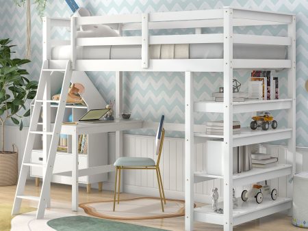 Twin Loft Bed With Desk, Ladder, Shelves Online Hot Sale