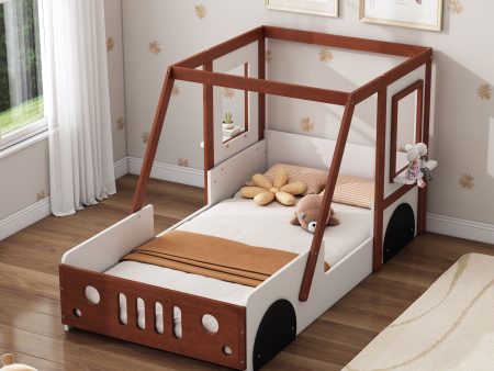 Fun Play Design Twin Size Car Bed, Kids Platform Bed In Car Shaped For Kids Boys Girls Teens - White   Orange Online now