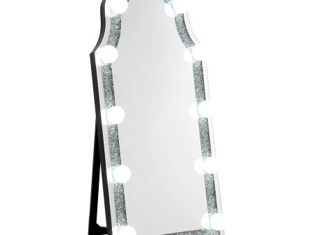 Noralie - Mirrored & Faux Diamonds Floor Mirror - Silver on Sale