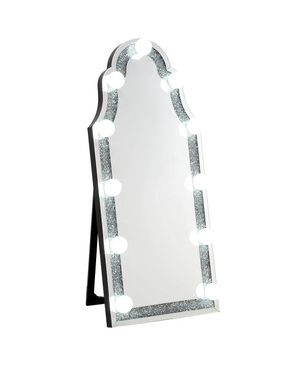 Noralie - Mirrored & Faux Diamonds Floor Mirror - Silver on Sale