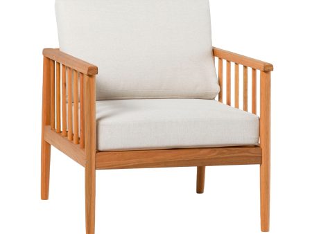 Contemporary Cushioned Eucalyptus Wood Patio Accent Chair - Natural Online Hot Sale