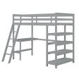 Loft Bed Twin With Desk, Ladder, Shelves - Gray Hot on Sale