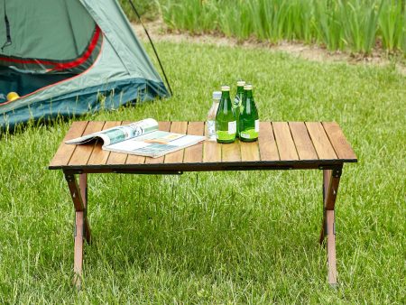 Folding Outdoor Table, Lightweight Aluminum Roll-Up Rectangular Table For Indoor, Outdoor Camping, Picnics, Beach, Backyard, Bbq, Party, Patio - Brown Sale