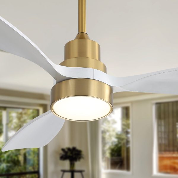 Wood Ceiling Fan With 3 Solid Wood Blades Remote Control Reversible Dc Motor For Living Room - Gold Fashion